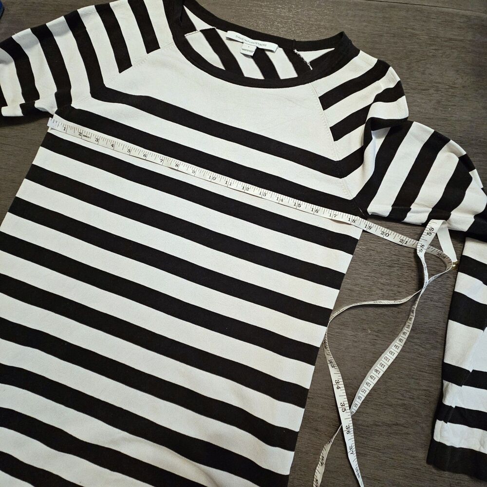 Diane Von Furstenberg Dress Womens Large White Black Stripe Silk Viscose - Picture 3 of 8